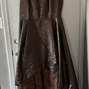 Calvin Klein Metallic Brown High Low Gown